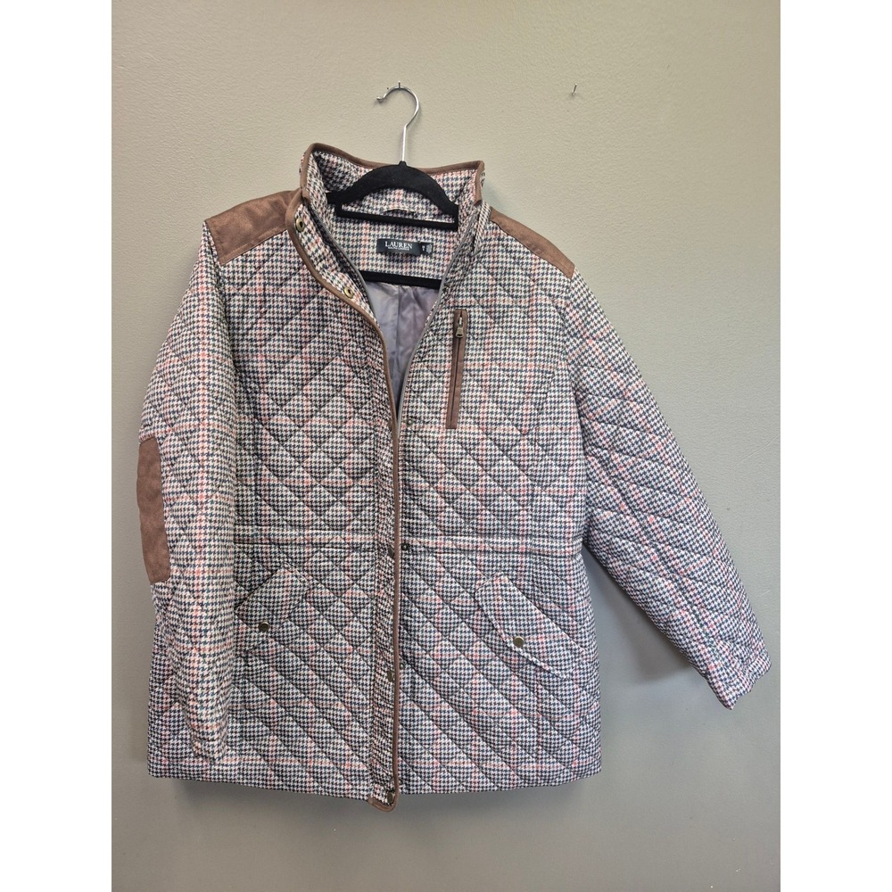 Lauren Ralph‎ Lauren Womens 0X 12W 14W Plus Quilted Barn Jacket Houndstooth